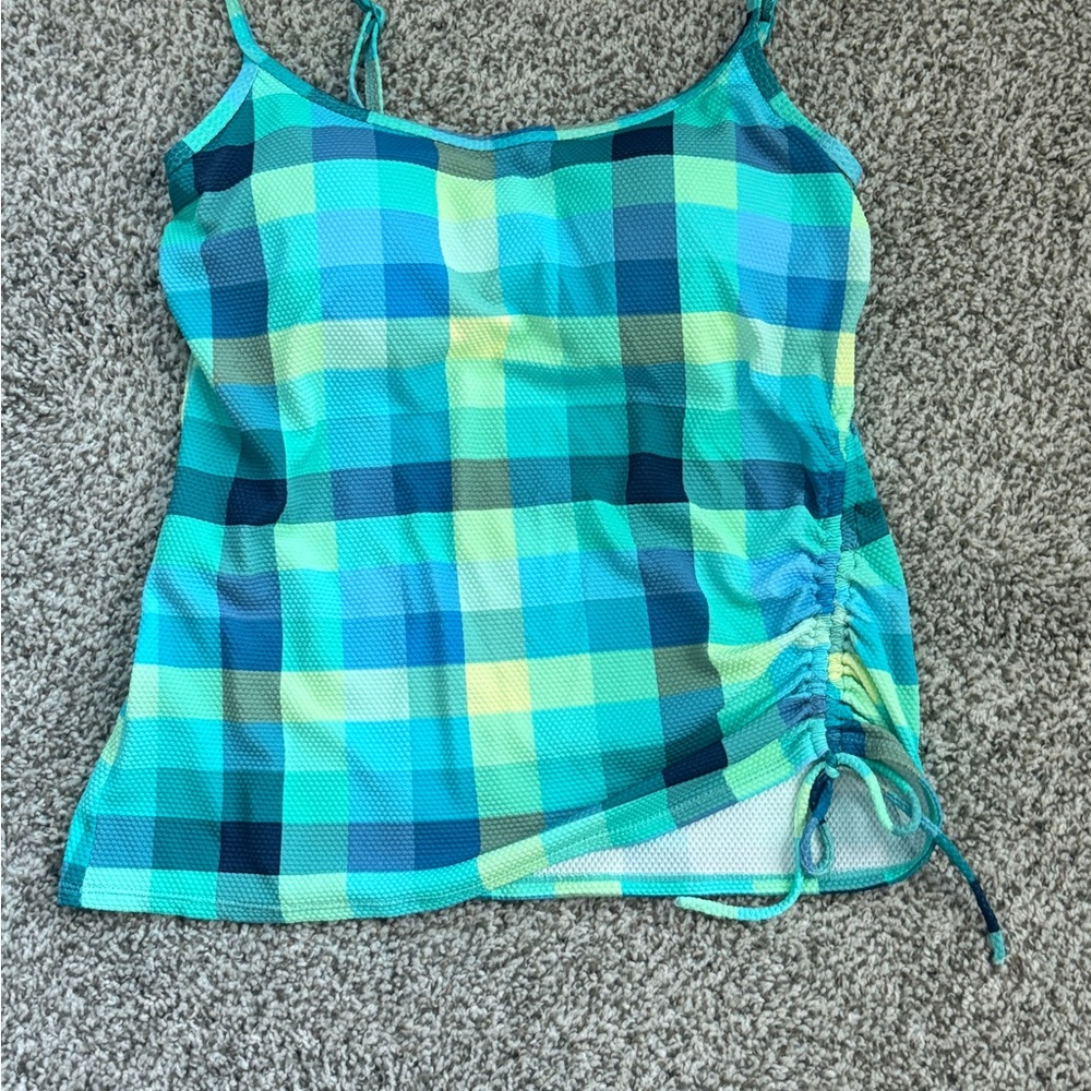 NWOT. Beach House Blue Green and Yellow Plaid Swim Top